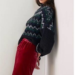 Anthropologie Black and Green Patterned Sweater